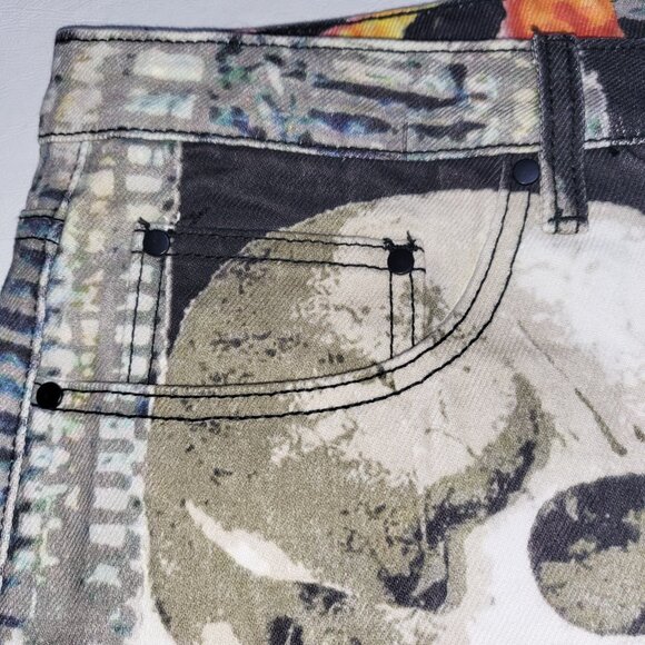Y2K AOP Skull Jeans Descend Video Game Fire Evisu 34x29/30 - Picture 10 of 16
